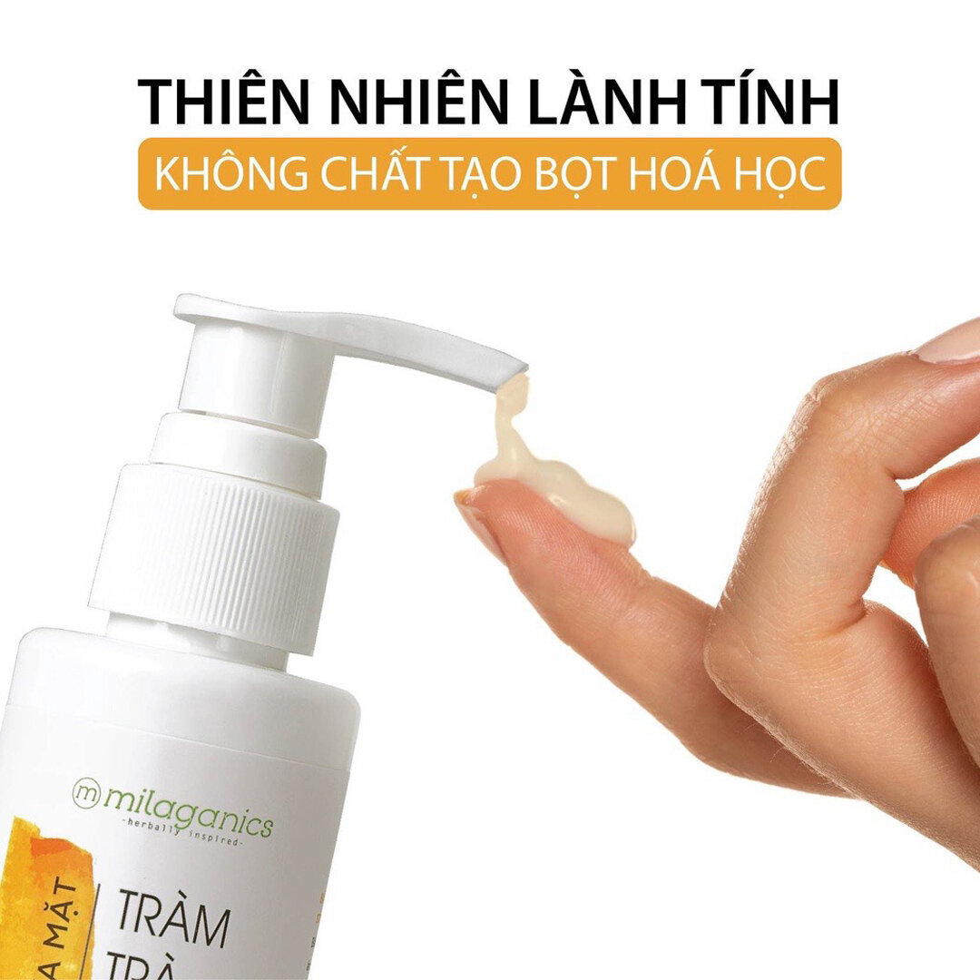 Sữa Rửa Mặt Tràm Trà Nano Nghệ Milaganics chiết xuất thiên nhiên lành tính, an toàn cho làn da mụn nhạy cảm.