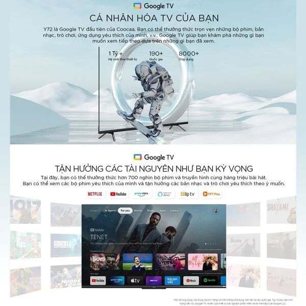 Hệ điều hành Google TV với kho nội dung phong phú TV Coocaa 55Y68