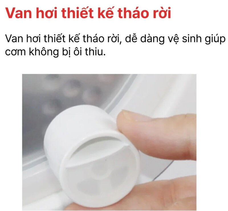 Van hơi nồi cơm Happy Cook HCJ-080G thiết kế tháo rời