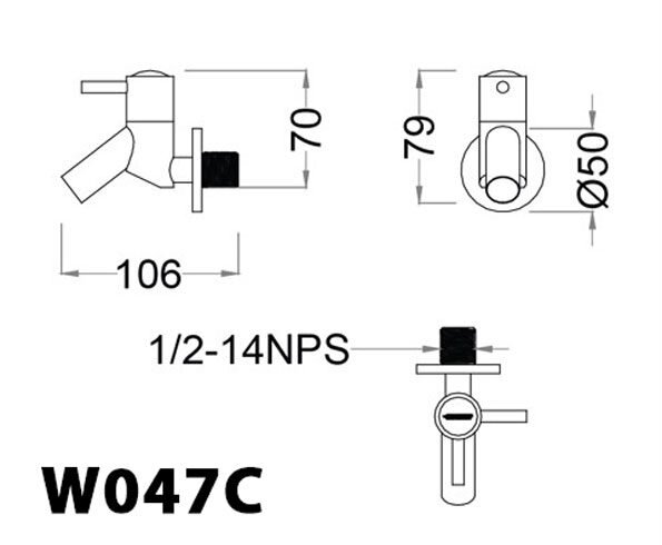Bản vẽ kỹ thuật Vòi Lạnh Gắn Tường CAESAR W047C