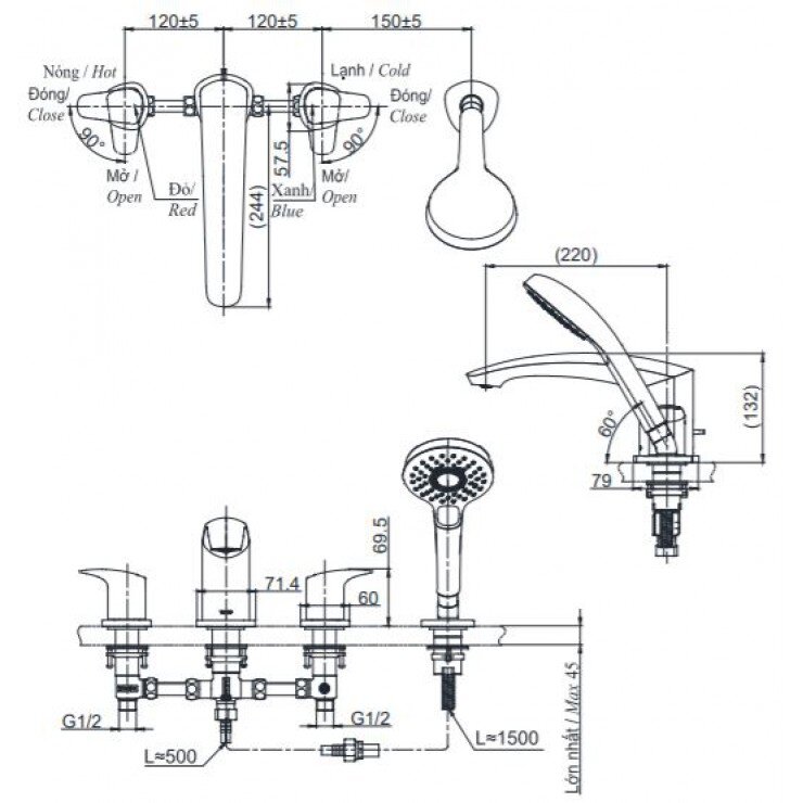 Bồn Tắm Nóng Lạnh TOTO GM Kèm Sen TBG09202A