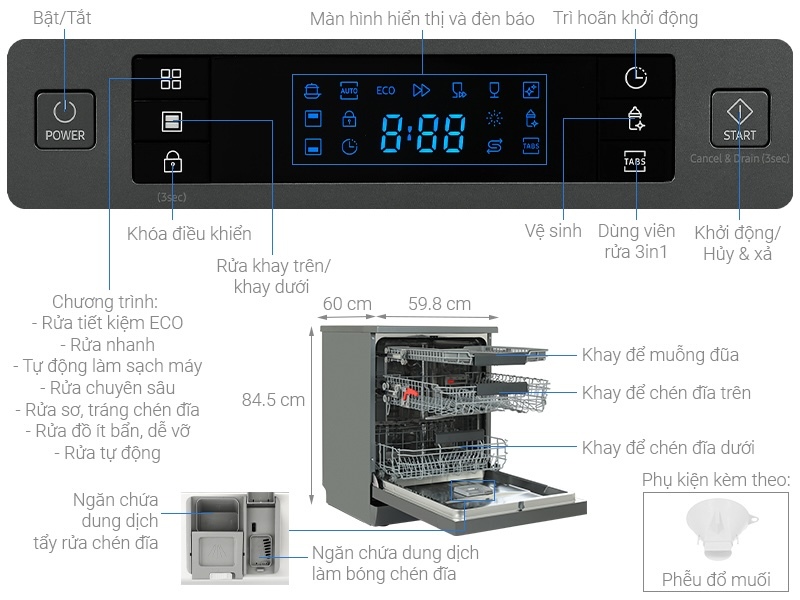 Máy rửa bát độc lập 14 bộ Samsung DW60CG550FSG/SV 4 Bảng điều khiển của máy rửa chén độc lập Samsung DW60CG550FSG/SV