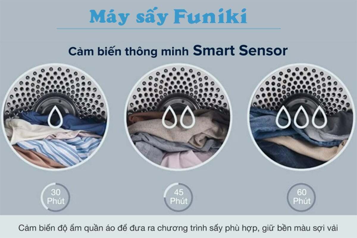 Máy sấy thông hơi Funiki 10kg HD V6100AG tích hợp cảm biến thông minh Máy sấy thông hơi Funiki 10kg HD V6100AG tích hợp cảm biến thông minh