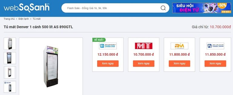 Tủ mát Denver 1 cánh 500 lít AS 890GTL có giá bao nhiêu?