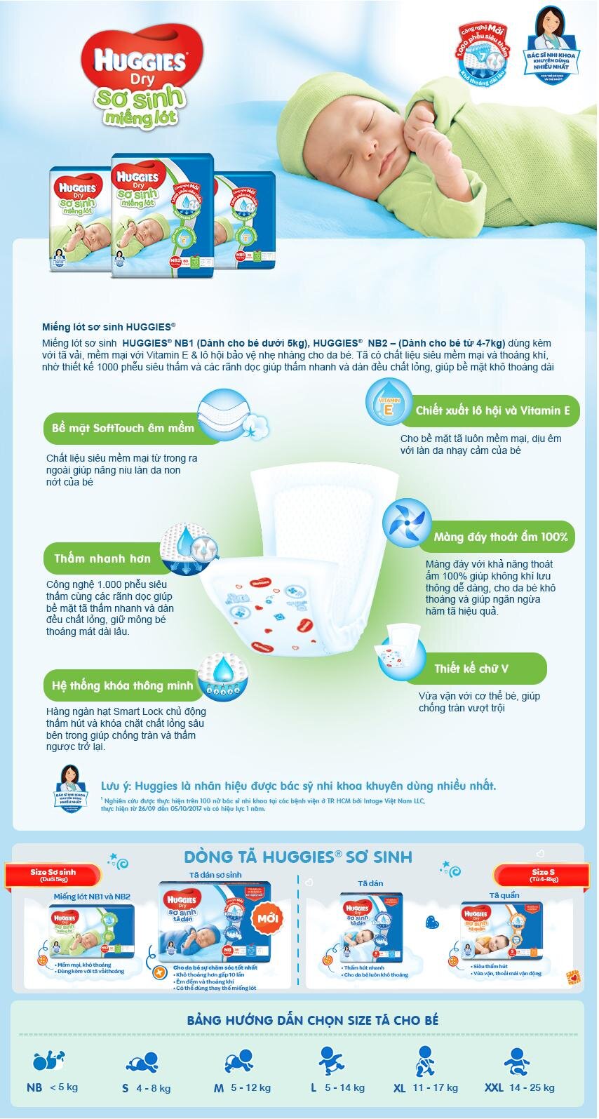  Miếng lót sơ sinh Huggies Newborn1 100 miếng (cho bé dưới 5 kg)