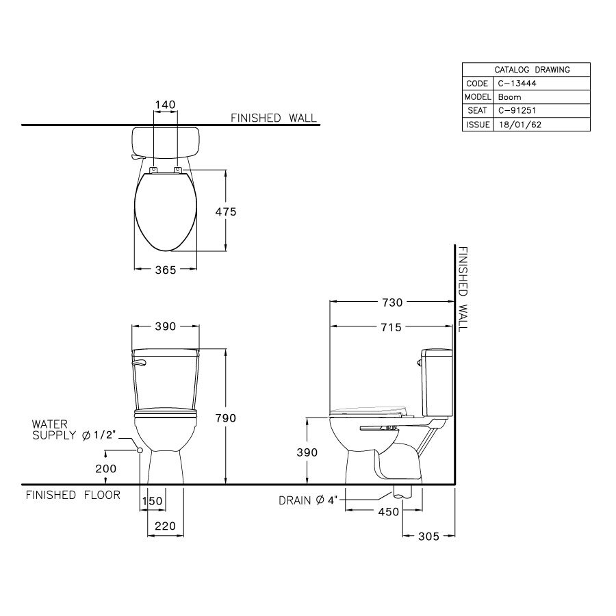 Bản vẽ kỹ thuật bồn cầu 2 khối COTTO nắp êm C13444