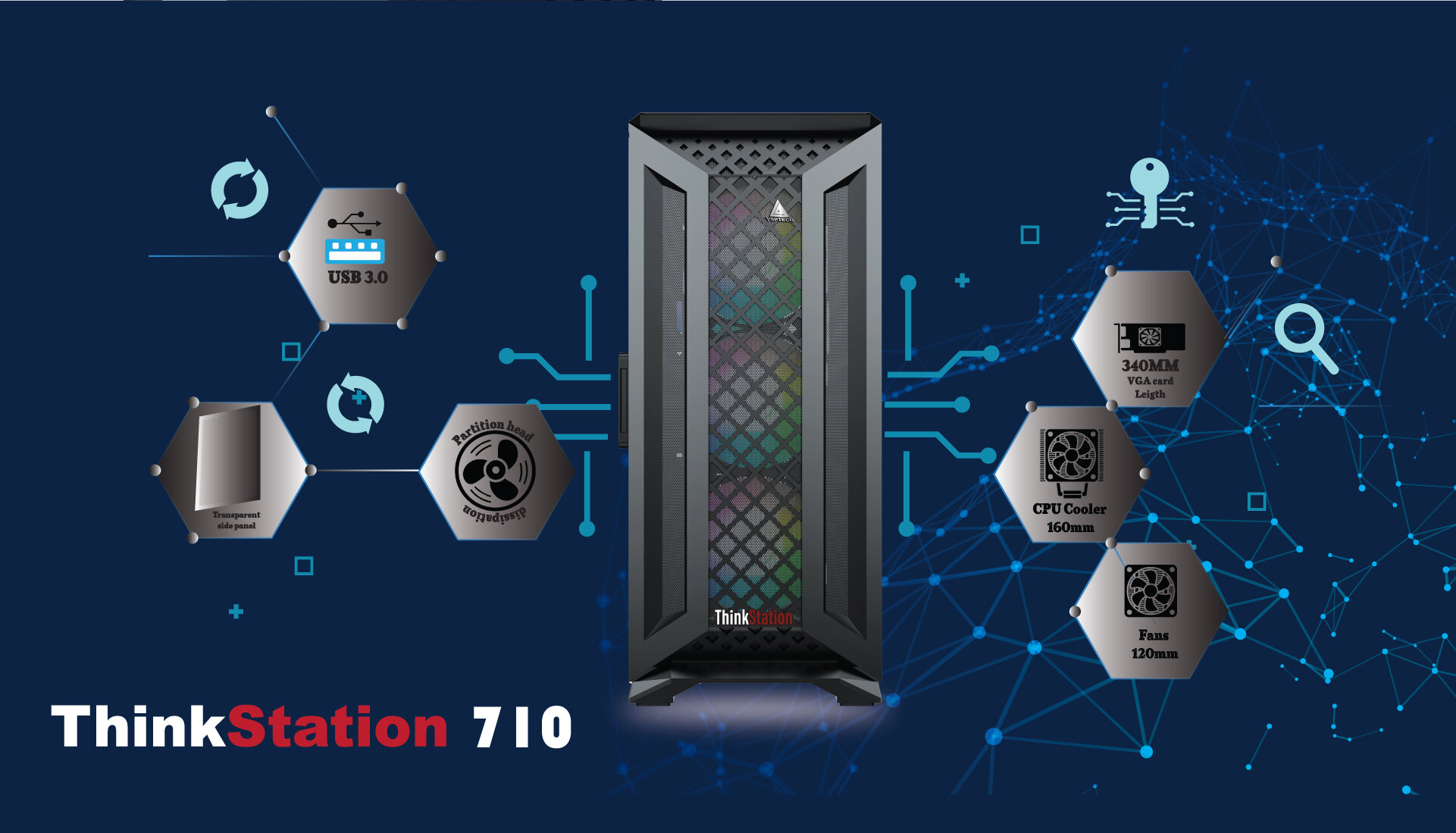 Vỏ Case VSPTECH P710 Thinkstation (No Fan) (Mid Tower/Màu Đen) 