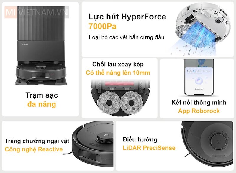 Roborock Q Revo S sở hữu lực hút mạnh mẽ lên đến 7000 Pa