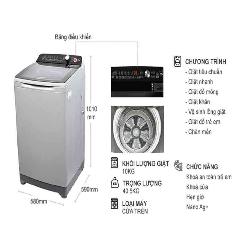 Máy giặt Aqua AQW-DR100ET - inverter, 10kg