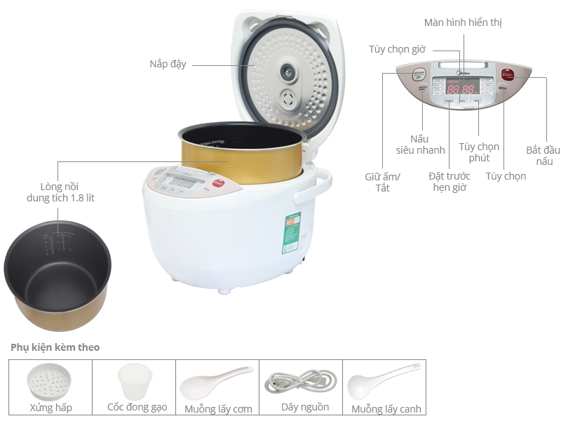 Nồi cơm điện tử Midea 1.8 lít MB-FS5018 Nồi cơm điện tử Midea 1.8 lít MB-FS5018