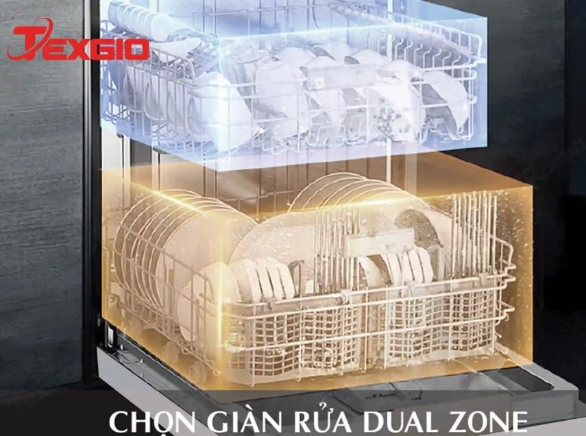 Máy rửa chén bát độc lập Texgio 15 bộ TGF3815S có chế độ rửa bán tải Dual Zone tiết kiệm thời gian, năng lượng và nước sạch