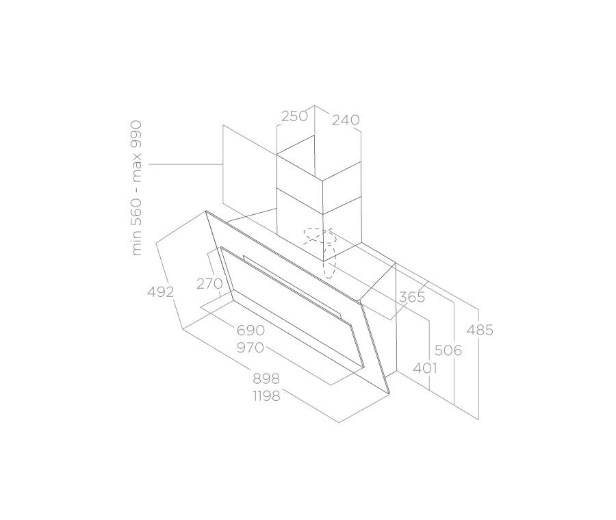 Bản vẽ kỹ thuật máy hút mùi áp tường ELICA VERTIGO