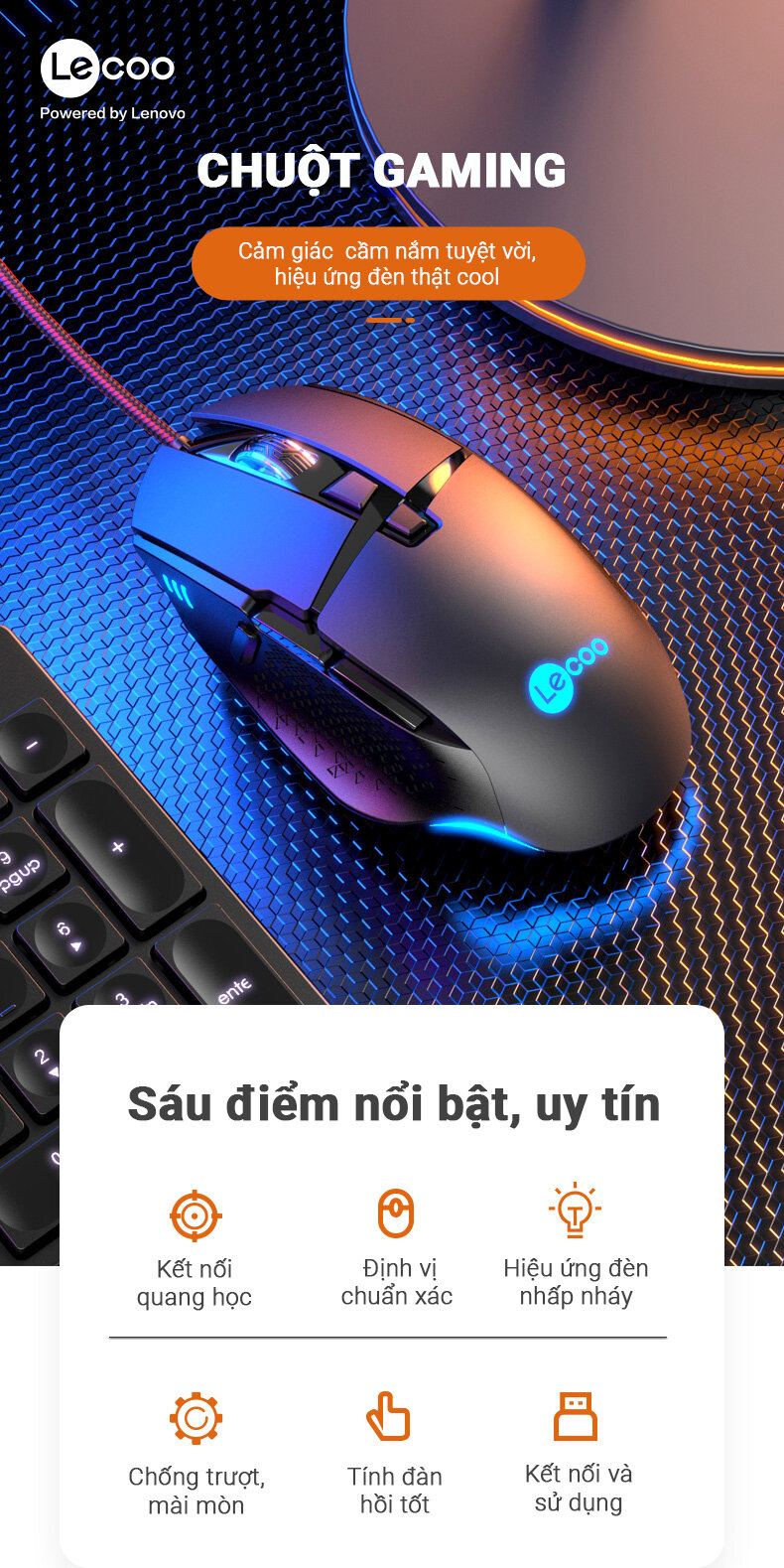 Chuột game Lecoo MG1101 đen (USB)