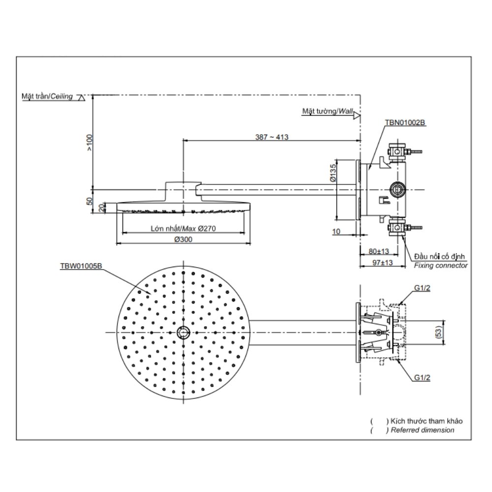 Bản vẽ kỹ thuật bát sen gắn tường TOTO TBW01005 B