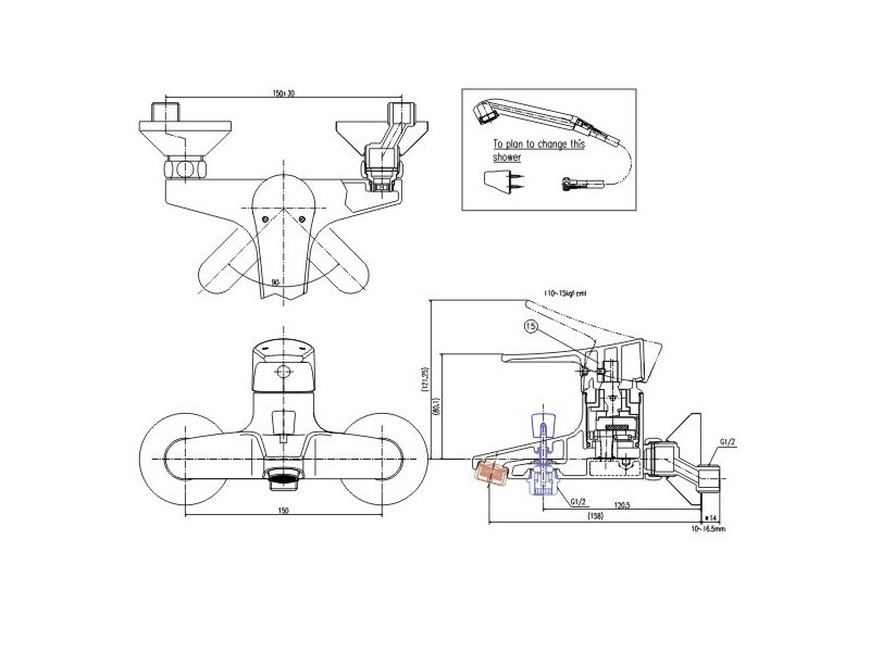 Bản vẽ kỹ thuật vòi hoa sen INAX nóng lạnh BFV-1003S