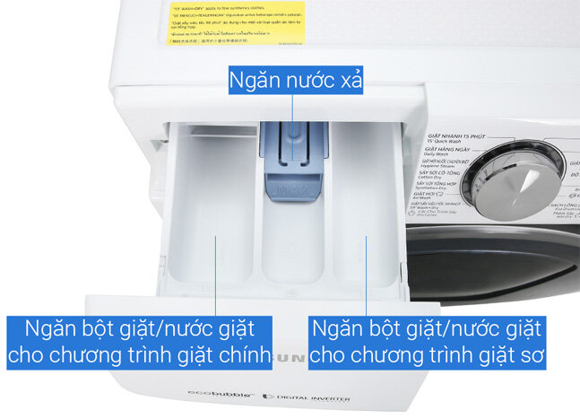 Máy giặt sấy Samsung WD10N64FR2W/SV có ngăn kéo đựng nước giặt, xả dễ sử dụng Máy giặt sấy Samsung WD10N64FR2W/SV