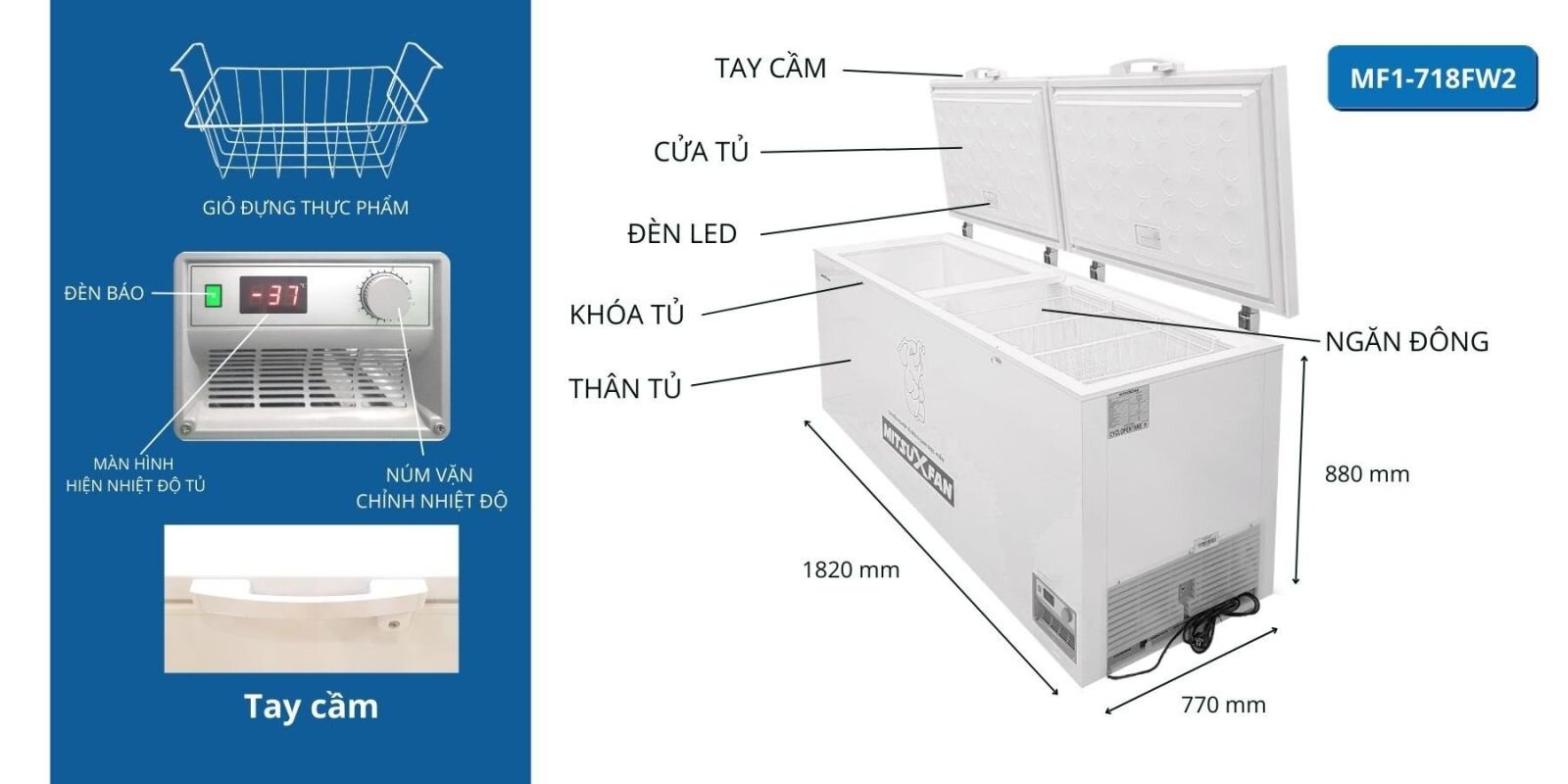 Tủ đông Mitsuxfan inverter 1 ngăn 620 lít MF1-718FW2