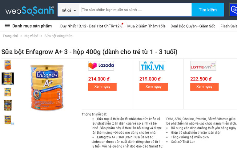 Sữa Enfagrow 3 giá bao nhiêu tiền?