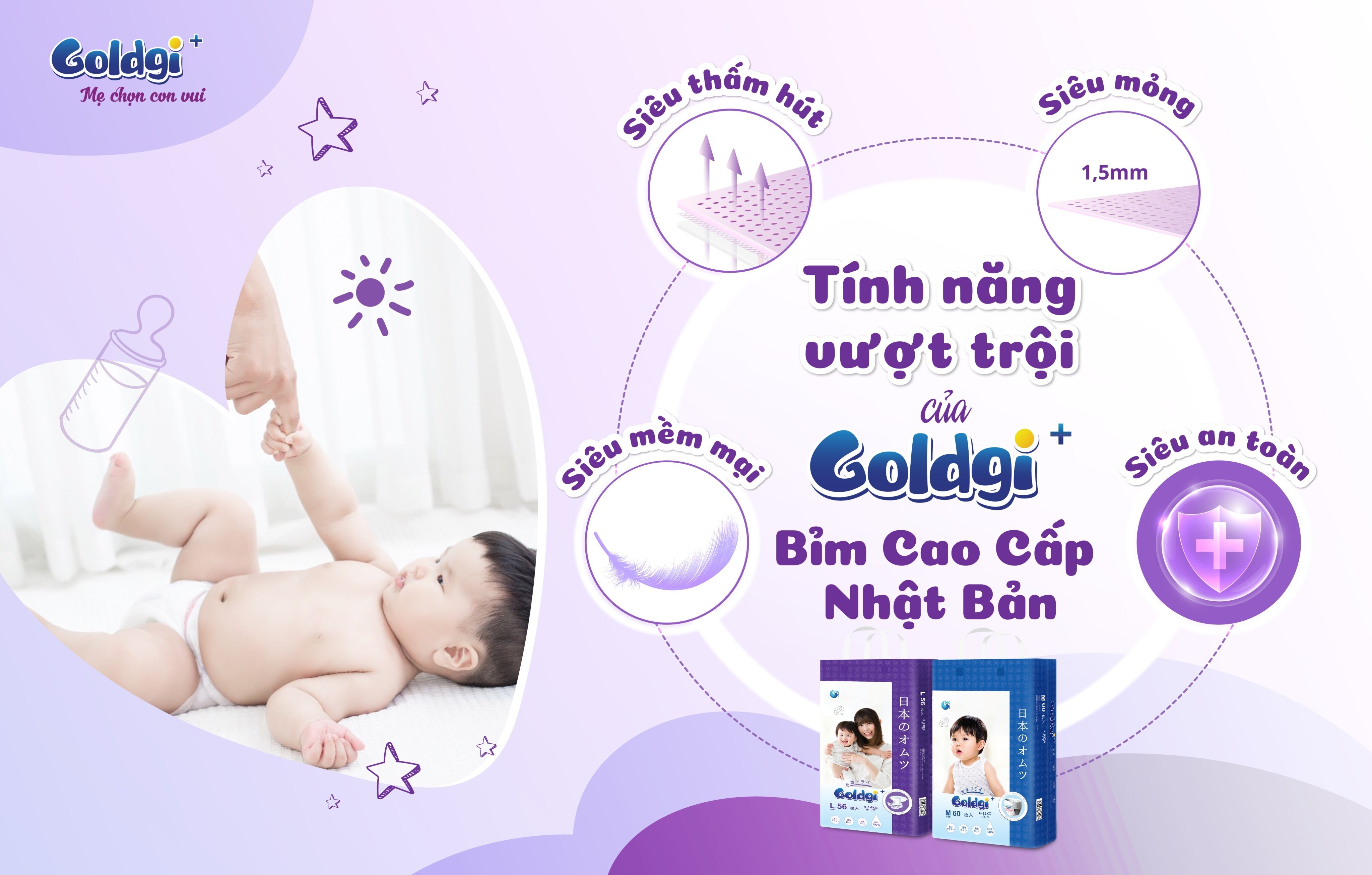 Bỉm Goldgi+ Nhật Bản mang nhiều tính năng vượt trội