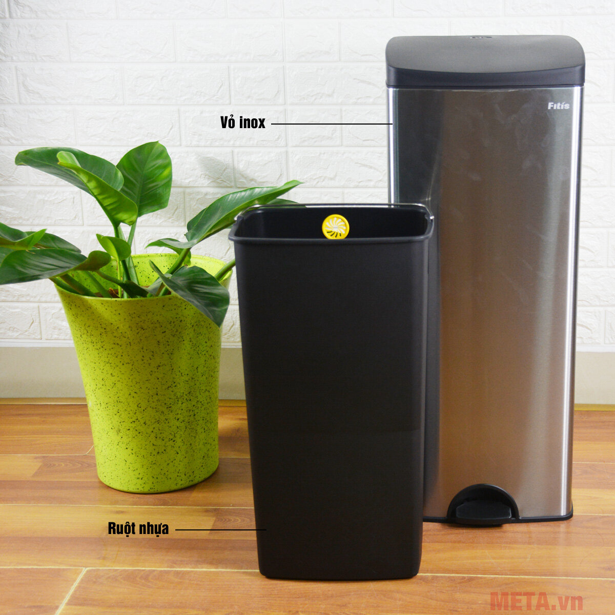 Thùng rác inox đạp vuông lớn Fitis SPL1-901 - 22L (bạc)