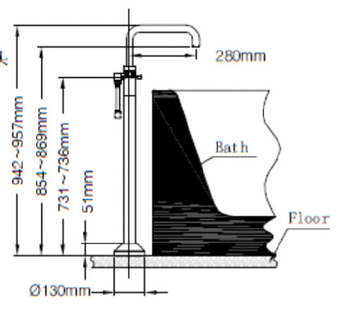 Bản Vẽ Kỹ Thuật Vòi Bồn Tắm Đặt Sàn MOEN Lucerne 7040MCLK