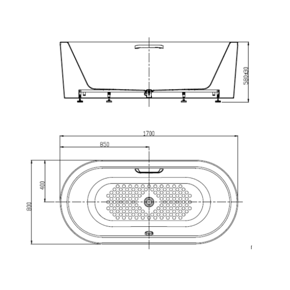 Bản vẽ kỹ thuật Bồn tắm chân yếm đặt sàn Acacia 1.7m American Standard BTAS2732