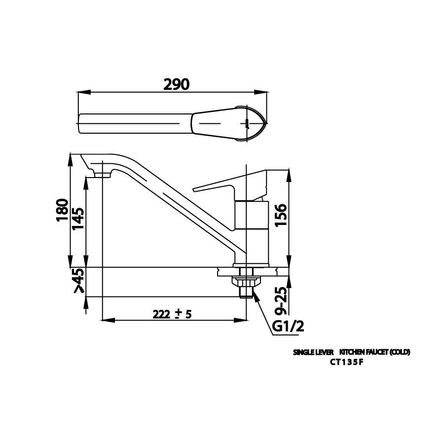 Bản vẽ kỹ thuật vòi bếp COTTO CT135F nước lạnh New Delta