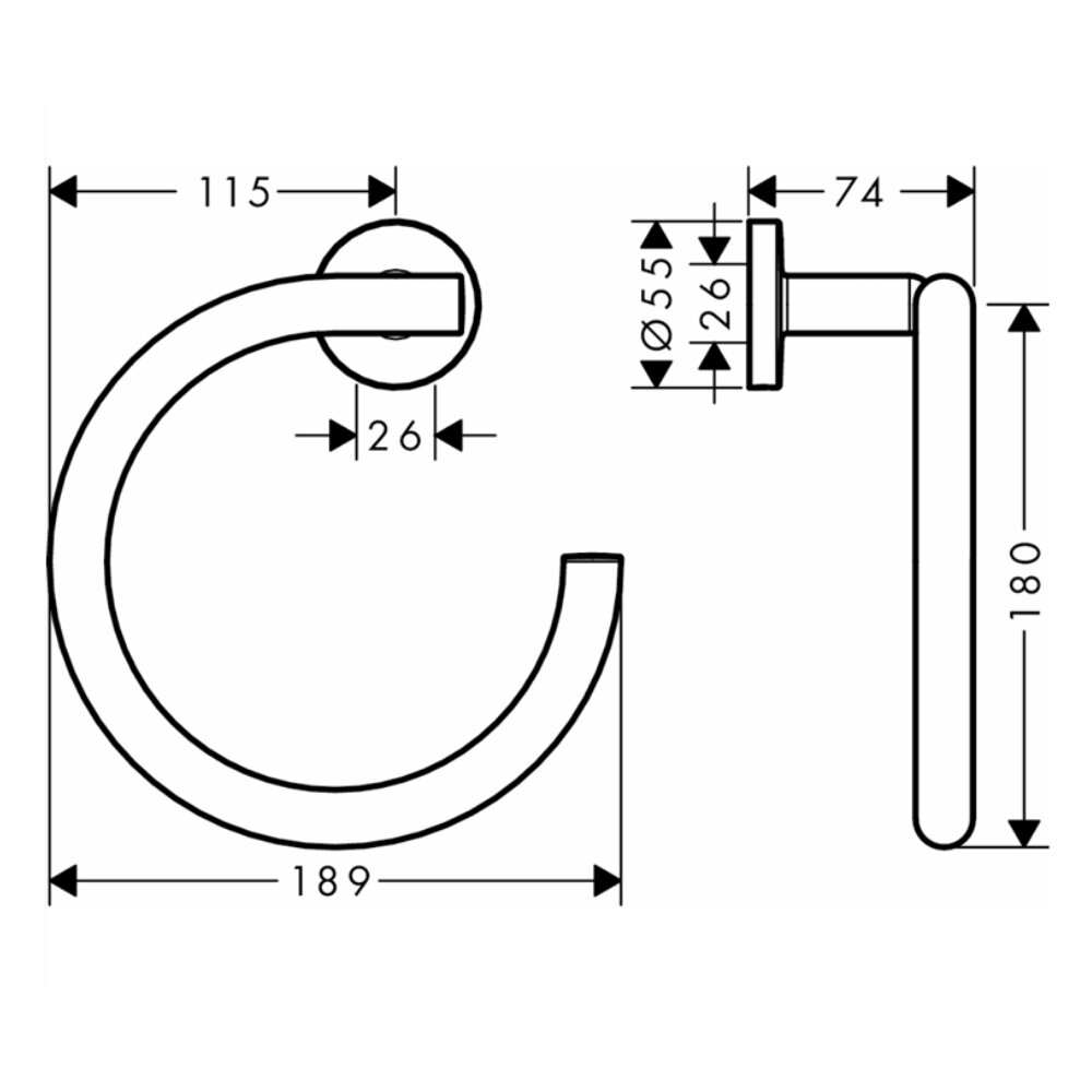 Bản vẽ kỹ thuật của vòng treo khăn Hansgrohe 41724000