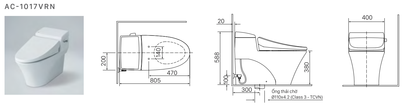 Bồn cầu AC-1017 bản vẽ