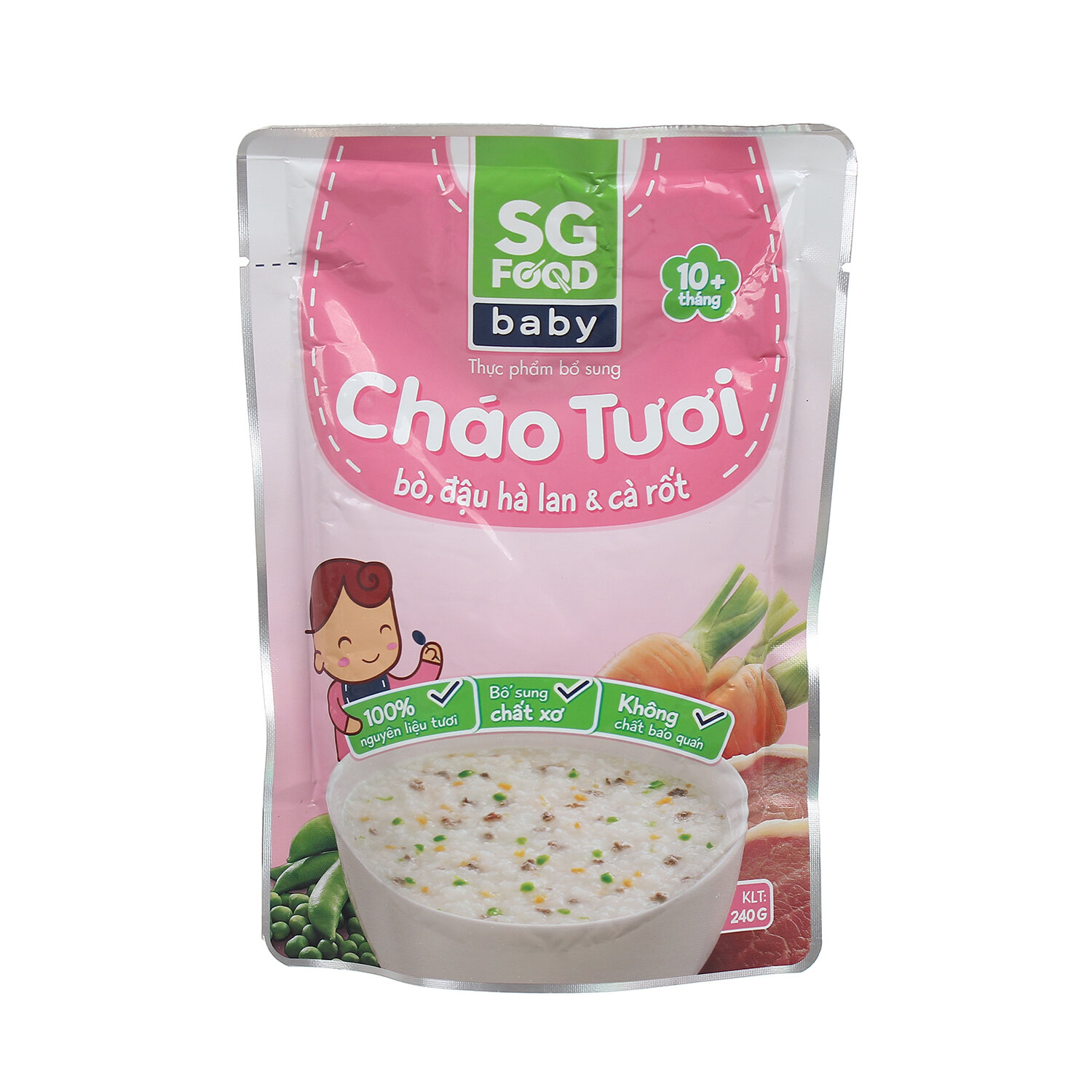  Cháo tươi Sài Gòn Food Baby vị thịt bò, đậu Hà Lan, cà rốt 10M 