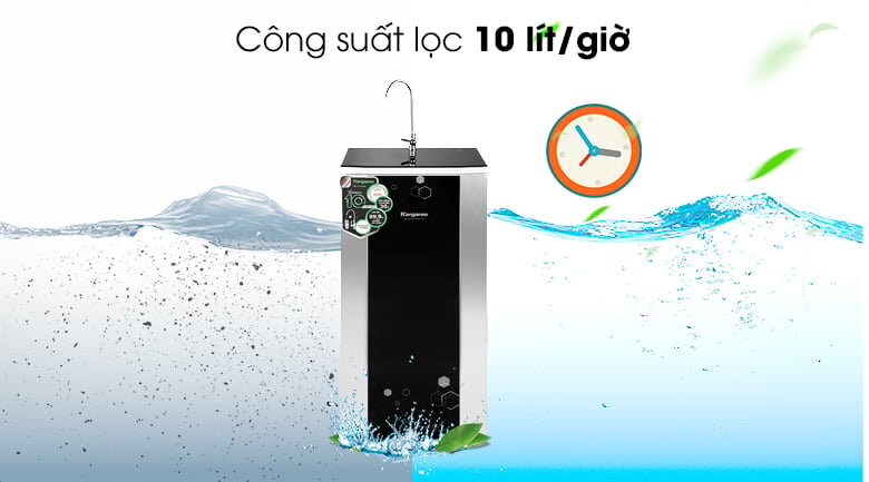 Máy lọc nước RO Kangaroo KG3500AVTU có dung tích bình chứa lớn, lên tới 8 lít, công suất lọc đạt 10 lít/giờ