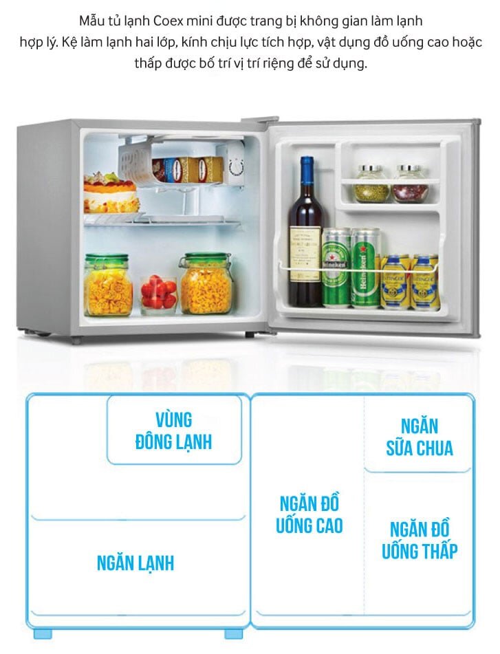 Tủ lạnh Coex có khay kính bền bỉ Tủ lạnh Coex