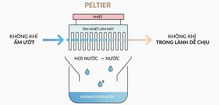 Máy hút ẩm Lacuzin LCZ100WT sử dụng phương pháp hút ẩm bằng phần tử Peltier