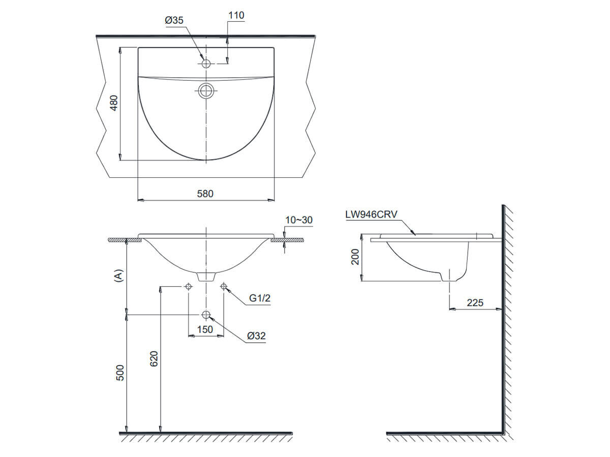 BBản vẽ kỹ thuật chậu rửa Lavabo TOTO dương vành L946CR