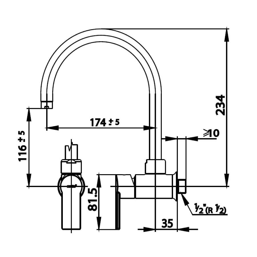 Bản vẽ kỹ thuật vòi bếp COTTO CT1118A(HM) nước lạnh Alto
