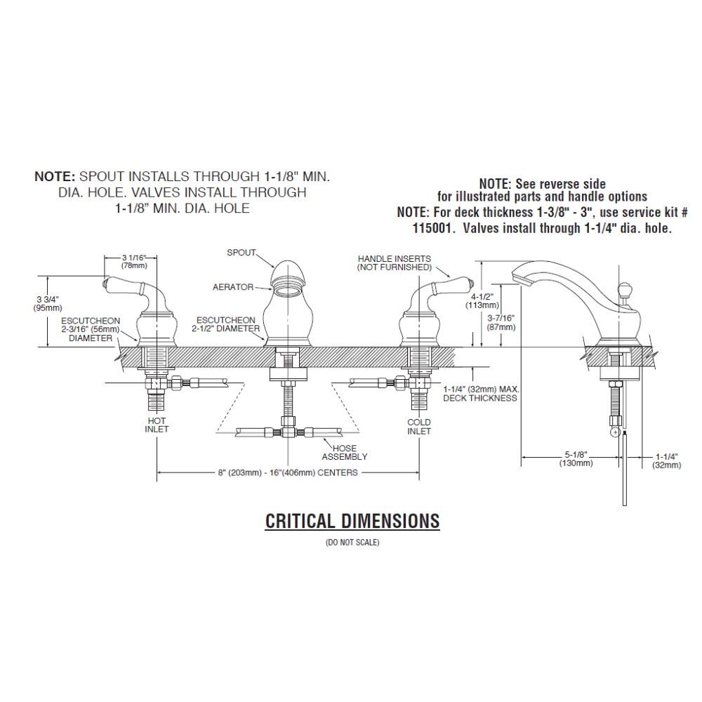 Bản vẽ kỹ thuật của bộ vòi lavabo nóng lạnh MOEN Monticenlo Series MCL4570