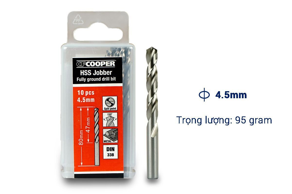 Mũi khoan sắt HSS 4.5mm CFCooper MH045 - Hộp 10 mũi