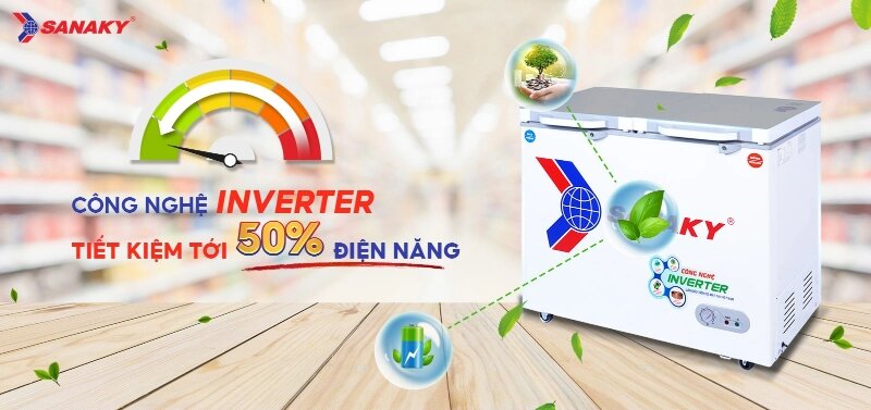 Tủ đông Sanaky inverter 2 ngăn 280 lít VH-2899W4K