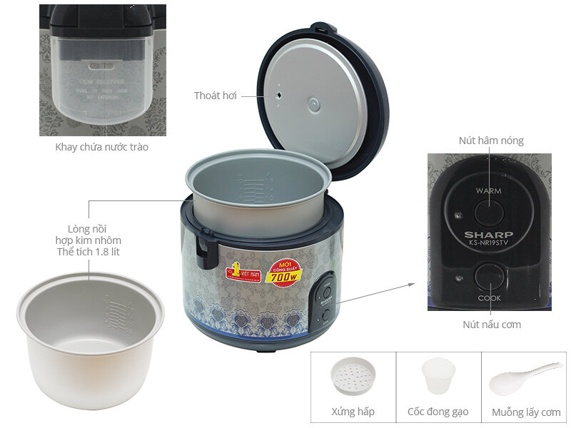 Nồi cơm điện Sharp 1.8 lít KS-NR191STV Nồi cơm điện Sharp 1.8 lít KS-NR191STV