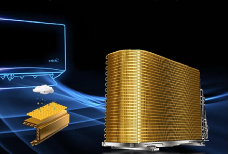 Dàn nóng điều hòa Samsung AJ100MCJ5EH có dàn tản nhiệt mạ vàng chống ăn mòn giúp nâng cao tuổi thọ máy