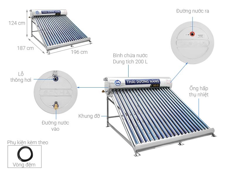 Bình nóng lạnh thái dương năng Sơn Hà 200 lít Nano 58-200