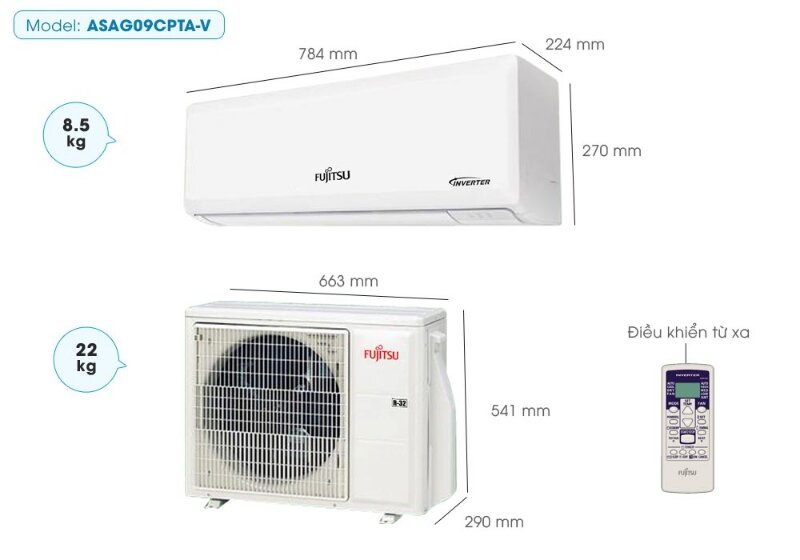 Điều Hòa Fujitsu 9000 BTU 1 Chiều ASAG09CPTA-V Gas R-32 