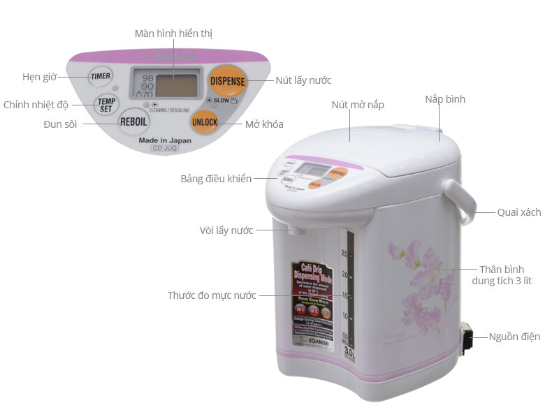 Bình Thủy điện Zojirushi CD-JUQ30-FS 3.0 lít Bình Thủy điện Zojirushi CD-JUQ30-FS 3.0 lít