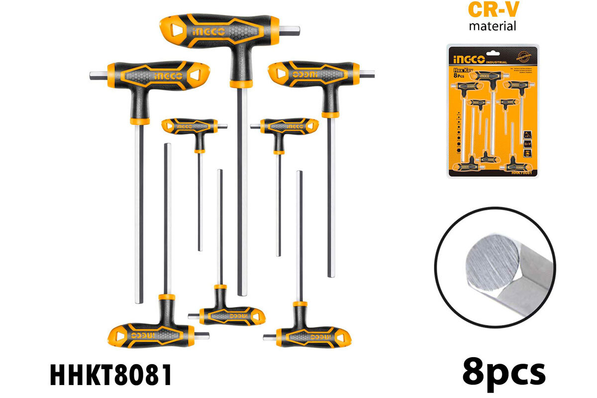 Bộ 8 chìa lục giác tay cầm chữ T INGCO HHKT8081