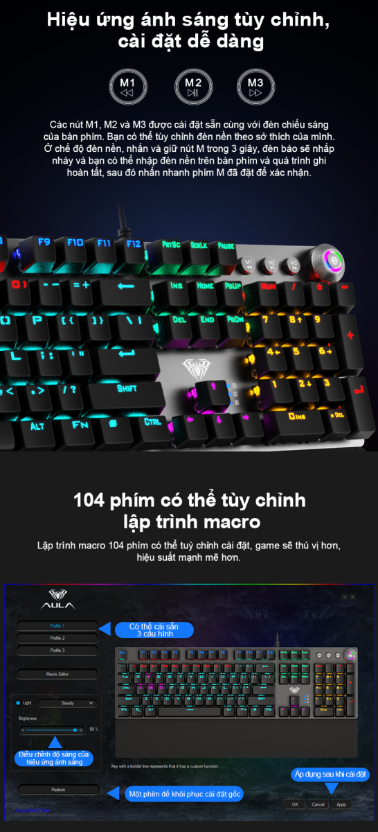 Bàn phím cơ gaming AULA F2058 Màu đen 6