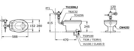 Bản vẽ kỹ thuật bồn cầu trẻ em CW425J TOTO
