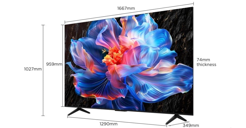 Kích thước tivi TCL 75P6K 4K 75 inch