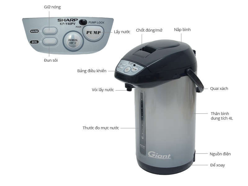 Bình thuỷ điện Sharp KP-Y40PV 4 lít Bình thuỷ điện Sharp KP-Y40PV 4 lít