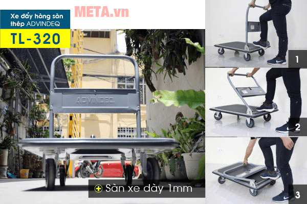 Xe đẩy hàng 4 bánh sàn thép Advindeq TL-320
