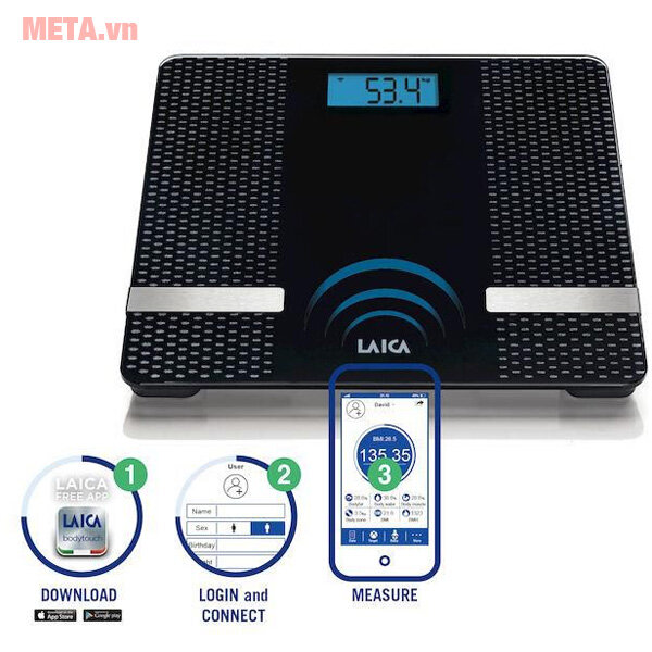 Cân đo tỷ lệ mỡ nước Bluetooth Laica PS7002